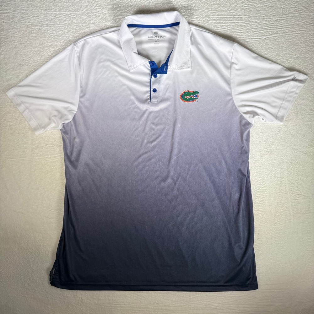 Colosseum Mens Florida Gators Polo Shirt XX Large Gradient Gray White‎ Blue